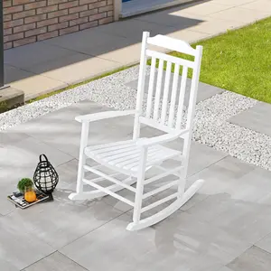 Top Space Patio Rocking Chairs Set of 1 High Back Outdoor Porch Rocker PU-Painted Poplar-Wood Chair with Wide Deep Seat
