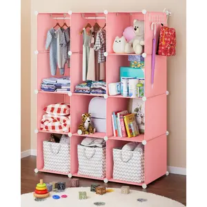 Closet Organizer For - Durable Wardrobe Armoire Customizable Dresser Shelves Waterproof Shelf Clothes W/wall Fixation (pink)