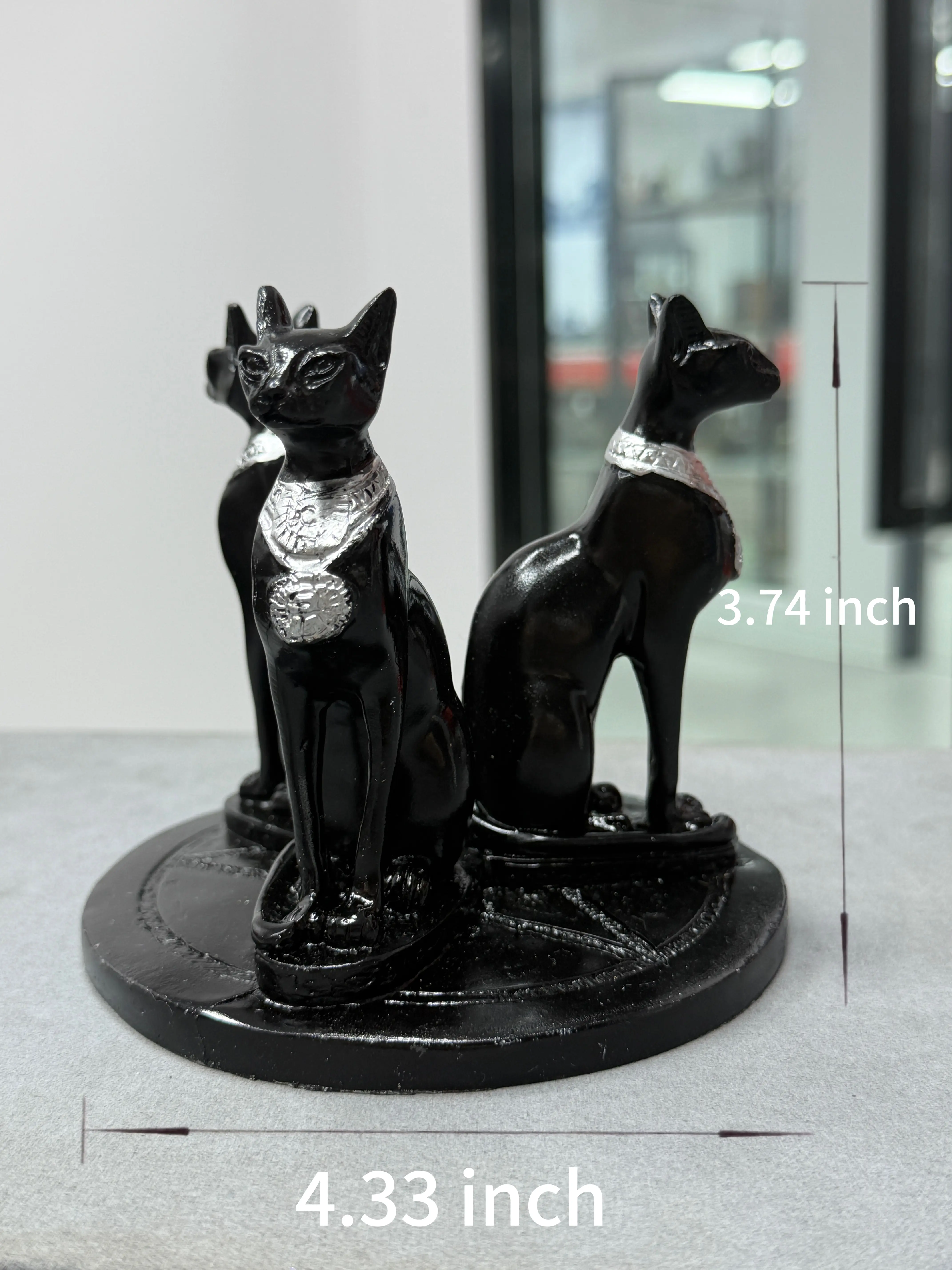 Kelsey(14350)gc.Triple Egyptian Bastet Cat Statue Stand