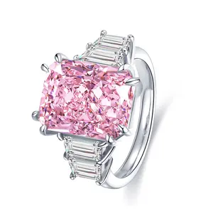 STONE PRECIOUS,2.0ct pink diamond ring.proposal,engagement,anniversary,Christmas present.sterling silver romantic ring with zircon lab diamond,radiant cut.