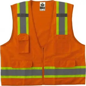Ergodyne Size S/M Orange Mesh/Solid Surveyors High Visibility Vest 36 to 44" Chest, Polyester, Zipper Closure, 6 Pockets, ANSI/ISEA 107 24063