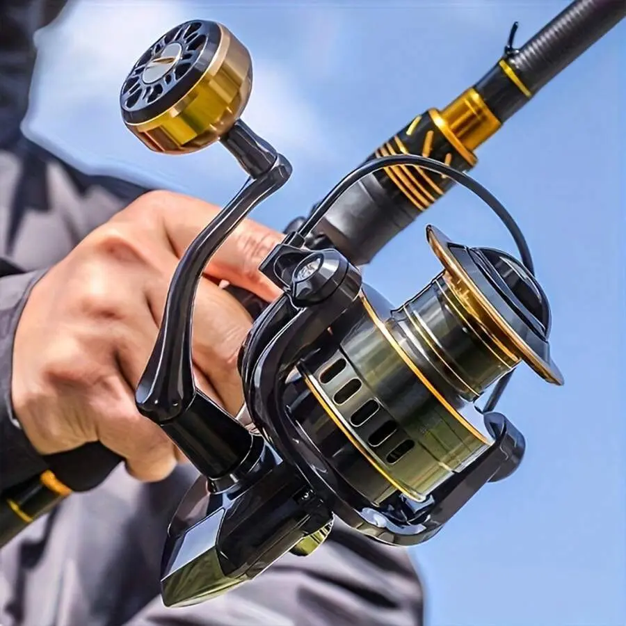 1 Piece HE6000-7000 Spinning Wheel Fishing Reel - Smooth 5.2:1 Speed Ratio, 10KG Resistance, Interchangeable Left/Right Hand, Metal Line Cup, Rocker Arm, Suitable For Fresh And Salt Water Fishing