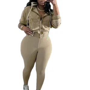 Two Piece Sets with Hooded Jacket - Stylish Zip-Up Top & Matching Leggings for Women