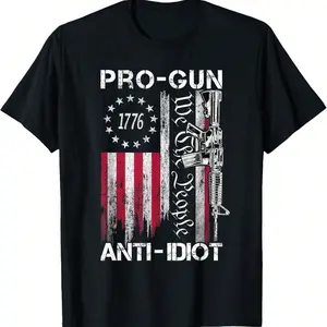 Pro Gun Anti Idiot Shirt Vintage USA Flag 2nd Amendment T-Shirt Tops Casual clothes fashion