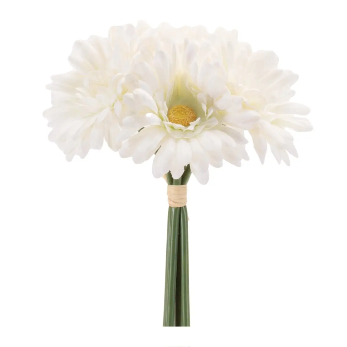Melrose 96863DS Synthetic Floral Decor, 11.75 in. Polyester Gerbera Daisy Bundle with Raffia-Bundled Design, White & Green - Set of 6, Indoor Home Decorative Flowers, Room Decor