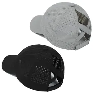 2 Pack Women's Criss Cross Ponytail Hat Baseball Cap - Adjustable High Messy Bun Ponycap - Quick Dry Trucker Hat for Active Days
