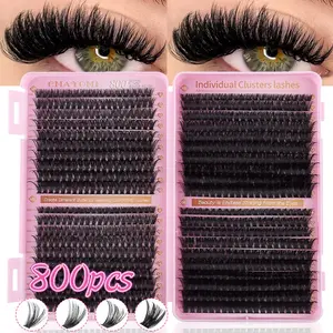 800 Pcs 50D-100D Curled Clusters, Fluffy Lash Clusters, Eyelash Extension - Wispy Volume, D-Curl, Lightweight & Long-lasting. With Glue, Tweezers & Remover. Beginner-Friendly for Festival/Daily Use. DIY Eyelash Kit
