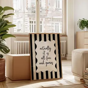 Actually It Is All Fun And Games Print, Striped Printable Wall Art Trendy Positive Affirmation, Home Office or Dorm Decor