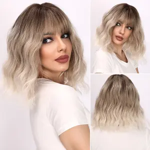 Women's Blonde Ombre Curly Bob Wig  with Bangs - 14 Inch | SM030