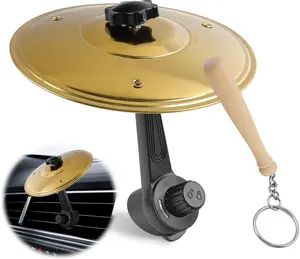 Car Cymbal Air Vent, Mini Drum Crash Cymbal Set with Mini Drum Stick, Funny Musical Instruments Gadget for Drummer Music Lovers Gift, Compact Durable Car Accessory for Most Vehicles(Gold)