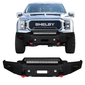 TIOYAR Steel Front Bumper Black Texture for 2021-2025 Ford F150 (Excl. 2022-2025 F150 Lighting EV) with Winch Plate LED Lights 2 x D-Rings Off-Road Performance
