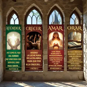 4 Pcs Religious Banners, Polyester Material Christian Hanging Banners with Religious Scripture Jesus Patterns Suitable for Church Home Living Room Prayer Room Wall Decoration Inspirational Faith Decor