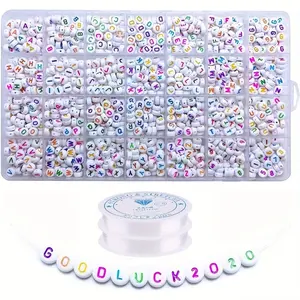 Acrylic Letter Beads Set, DIY Necklace Keychain Bracelet Making Kit, 1 Box Approximate 1400pcs, Casual Style, Perfect Gift for Women Beginners, DIY Beading Accessories