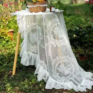 1pc French Cream Lace Tablecloth, Vintage Round Dining Table Cover, Garden Artistic Long Desk Cloth, Home Decor Accessory, Picnic Table Cover