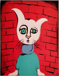 Red Cat Stretched Canvas Acrylic Painting 11" x 14" Brick Wall Pop Expressionism Art for Home Decor