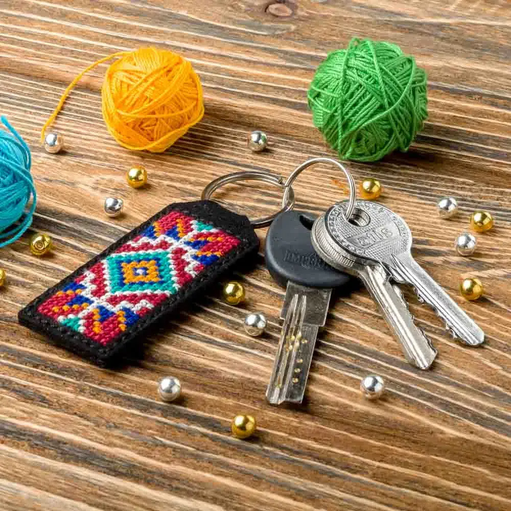 Ornament Key Chain Artificial Leather Cross-Stitch Kit by Wonderland Crafts FLHL-021