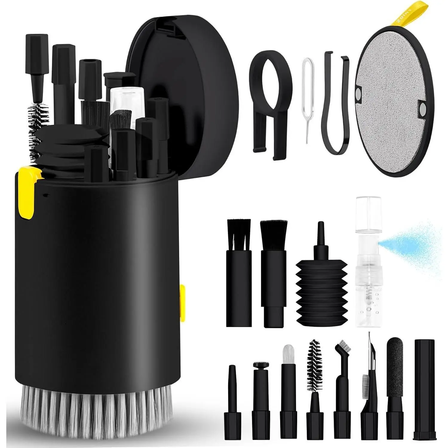 X-KCK02 20-in-1 Electronic Device Cleaner Kit - Abs, Velvet, Metal Components, Microfiber Cloth, Durable Lens Brush, Keyboard Brush, Cleaning Spray for Phones, Cameras, Car Screens (Black, Crystal-Clear Finish), Contact For Service