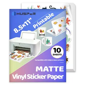10 Sheets 8.5x11 Inch Matte Printable Vinyl Sticker Paper, Self-Adhesive Inkjet Compatible, Tear-Resistant Labeling Paper, Letter Size, Self Adhesive Stickers