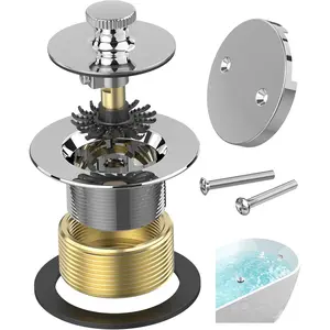 Chrome Plated Bathtub Drain, Hair Catcher and 2-Hole Overflow Faceplate, 11.5/16 UNC, Lift and Turn Bathtub Drain Replacement, Tub Drain Stopper