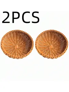 2pcs Round Bread Basket, Round Display Baskets, Stackable Rattan Fruit Basket Bowls, Vintage Handmade Bread Storage Basket Snack Serving Bowl for Kitchen, Store, Restaurant, Party 8.6inch