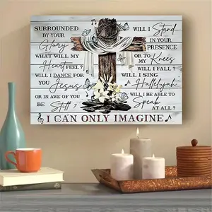 1 Piece Wooden Frame Canvas Painting I Can Only Imagine Canvas Poster Jesus Cross Butterfly Print Painting Wall Art Home Office Bathroom Living Room Decoration Inspirational Wall Art Decoration With Frame Ready to Hang Gift for Her Him 11.8inch x 15.7inch
