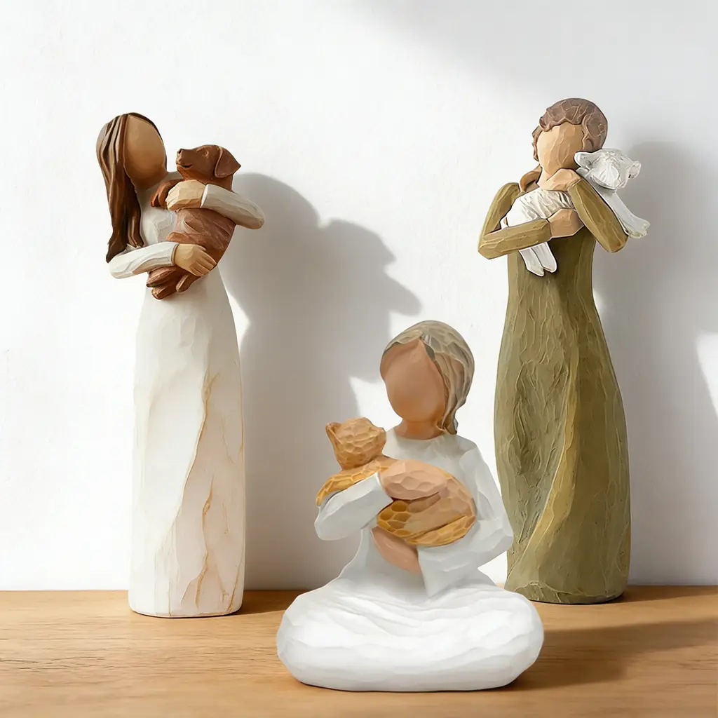 Minimalist Modern Small Resin Woman and Pet Figurine - Love-Infused Decorative Home Decor Statue with Smooth Finish, Thoughtful Gift for Pet Lovers