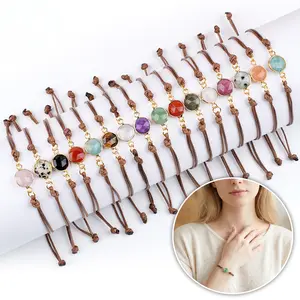 Natural Crystal Bracelet for Women Handmade Bohemian Faceted Healing Gemstones Hand-woven Braided Adjustable Cord Minimalist Raw Stone Jewelry Spiritual Protection Birthday Gift for Her Aesthetic Stacking Bling Bracelet