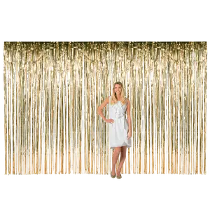 12 ft. x 8 ft. Large Gold Metallic Foil Fringe Backdrop Curtain