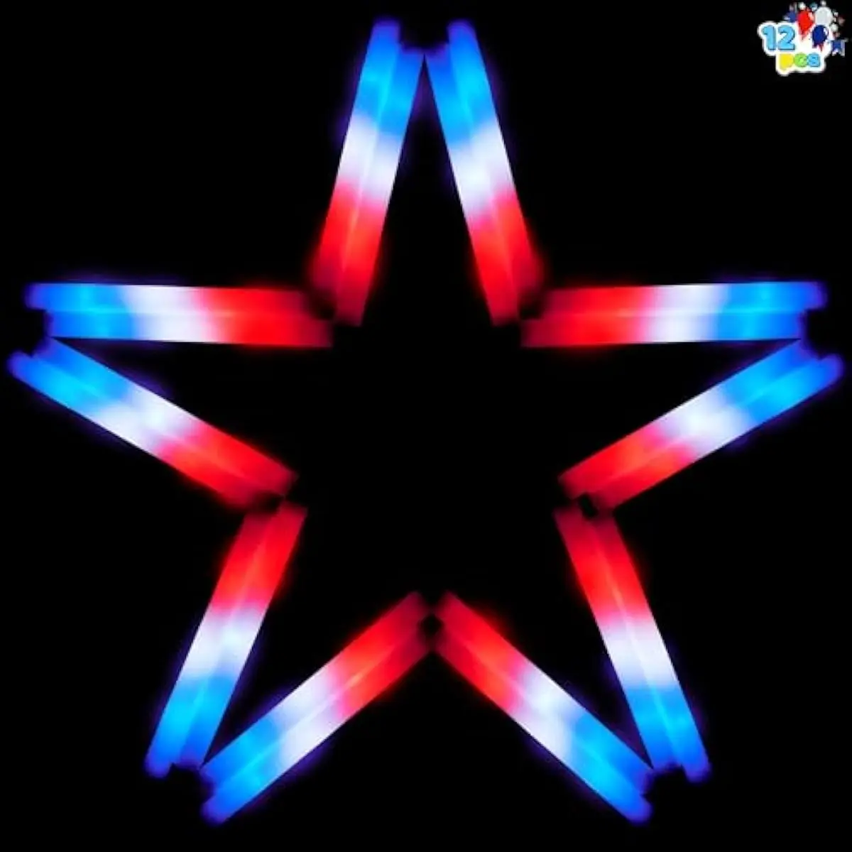 12 Pcs July 4th Foam Glow Sticks, 16" Red White Blue Patriotic LED Sticks with 3 Lightup Modes, Glow in the Dark Party Favor Supply for Independence Day Parade Carnival Festive Celebration