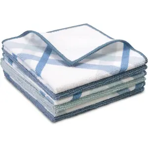 Dish Cloths for Washing Dishes, Microfiber Cleaning Cloth for , Blue/Plaid, 12 in. x 12 in., 6PK Includes 3X Dish , 3X Solid Cloths