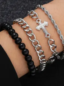 Cross Body Chain Set, Beaded Braided Cross Necklace, Trendy Fashion Accessory, Four-Piece Set, Unique Style Jewelry