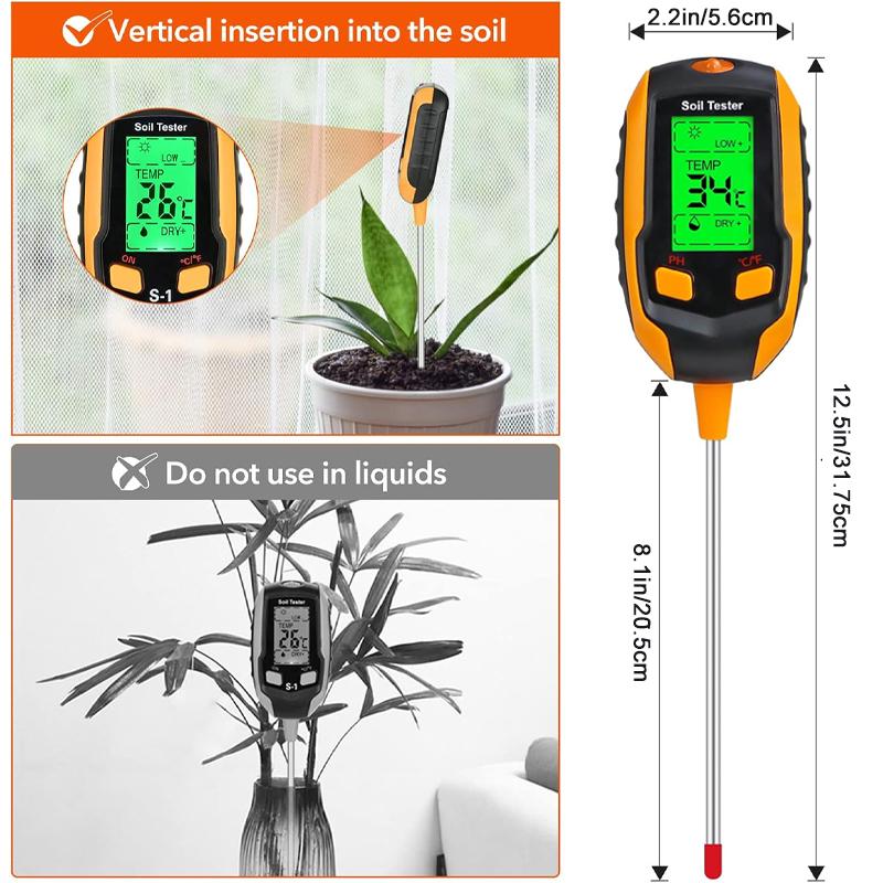 【Clearance Sale】 4-in-1 Soil Detector | PH Meter & Moisture/Temperature/Humidity Tester — Flower Pot Planting & Garden Care Essential Tool Set. Decor water plant