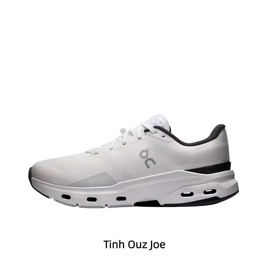 Comfort Optimized Shock Absorbing Platform Running Shoes Crisp Pure White Minimalist Grid Breath Mesh Design Full Ventilated Woven Upper Continuous Elongated Oval Hollow White Charcoal Black Accent Dual-Layer Midsole Skid Resistant All-Terrain