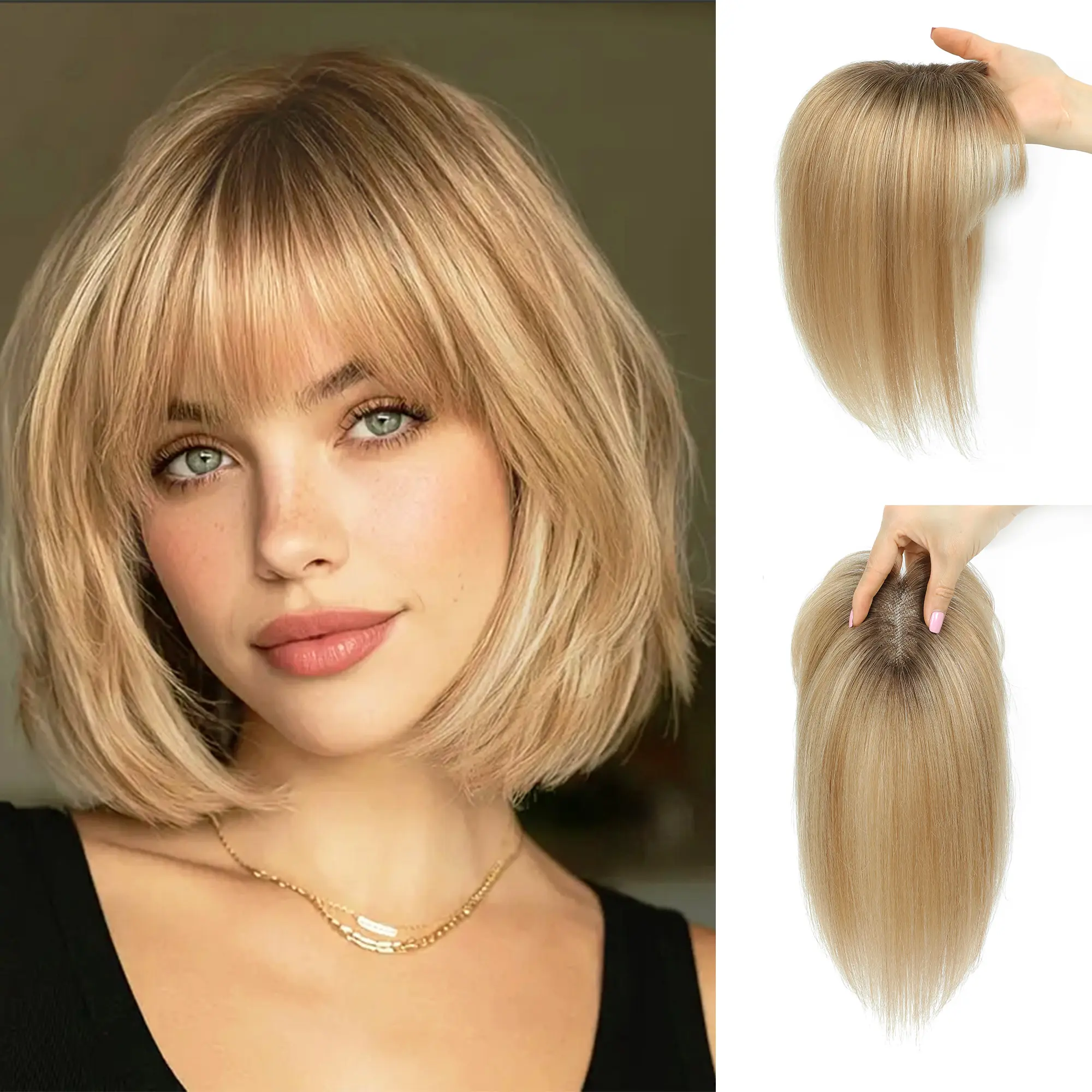 10 Inch Human Hair Topper with Fringe for Thinning Hair Silk-co 10inch Hair Toppers for Thinning Hair Women Real  main image 2