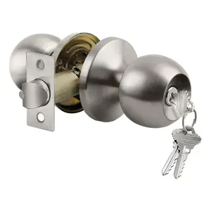 Keyed Entry Door Knob with Lock - Heavy-Duty Satin Nickel Standard Ball Lock for Interior and Exterior Doors