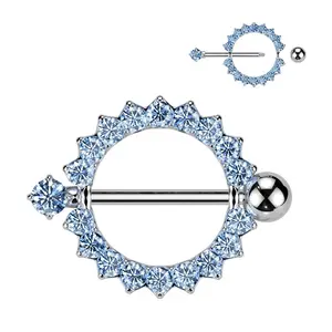 Crystal Nipple Rings - Elegant Paved Circle Barbell Design, Unique Shape, Everyday Use, Unisex, 2 Rings