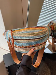 Spring Summer New Letter Decorative Straw Crossbody Bag, Perfect for Daily Outing, Stylish and Practical Accessory