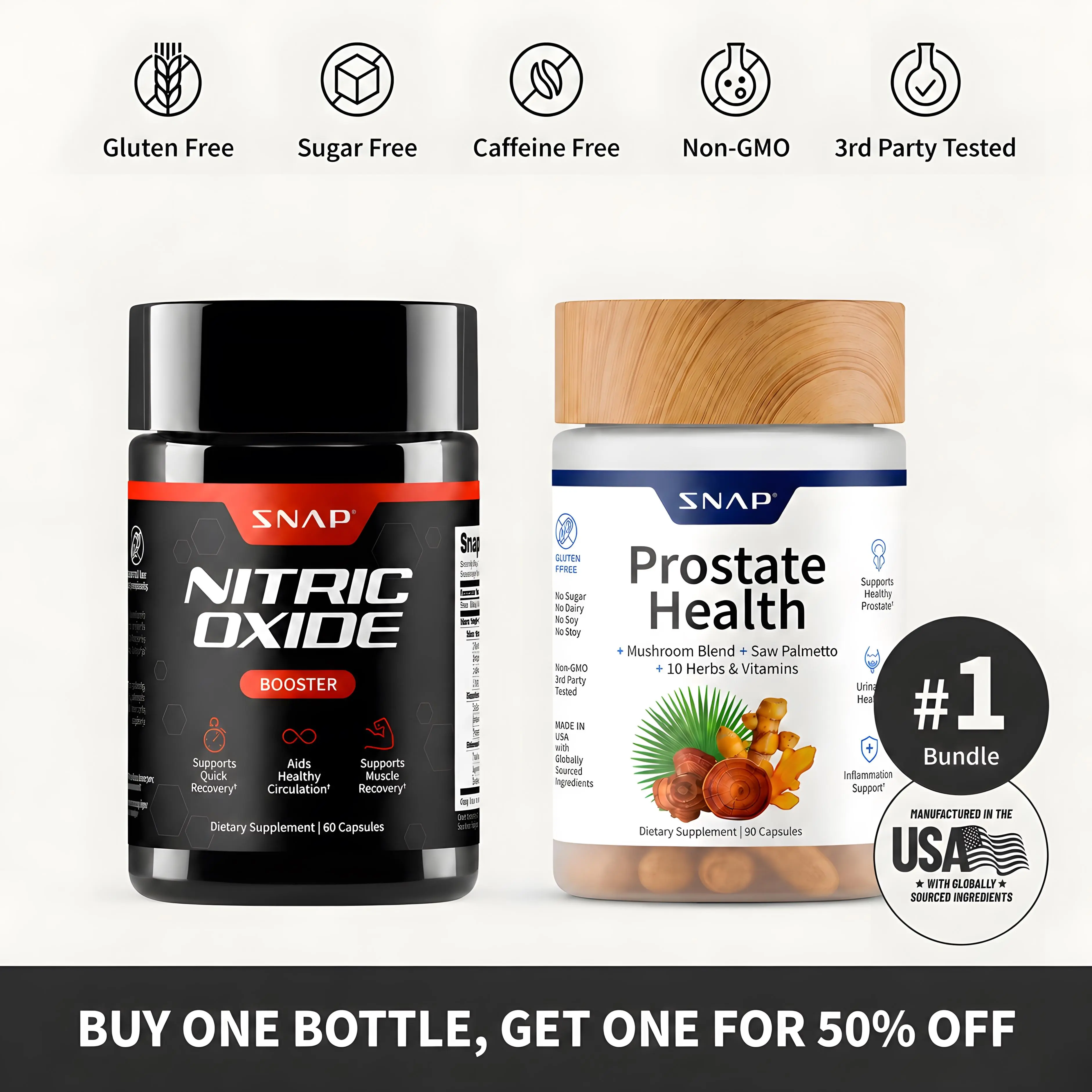 Ultimate Men's Health Bundle - Snap Supplements - Nitric Oxide Booster 60ct + Prostate Health Bundle - Natural Supplement Capsules - Support Blood Circulation & Prostate Health, Metal Alligator Duck Billed Salon Styling Clips with Holes
