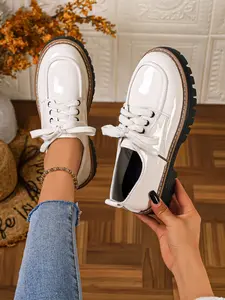 Women's PU Oxford Shoes, Thick Sole Anti-Slip Design, Casual All-Season Footwear, Perfect for Commuting & Daily Wear