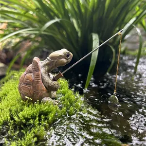 Simple resin turtle fishing statue-perfect for garden, pond and terrace decoration