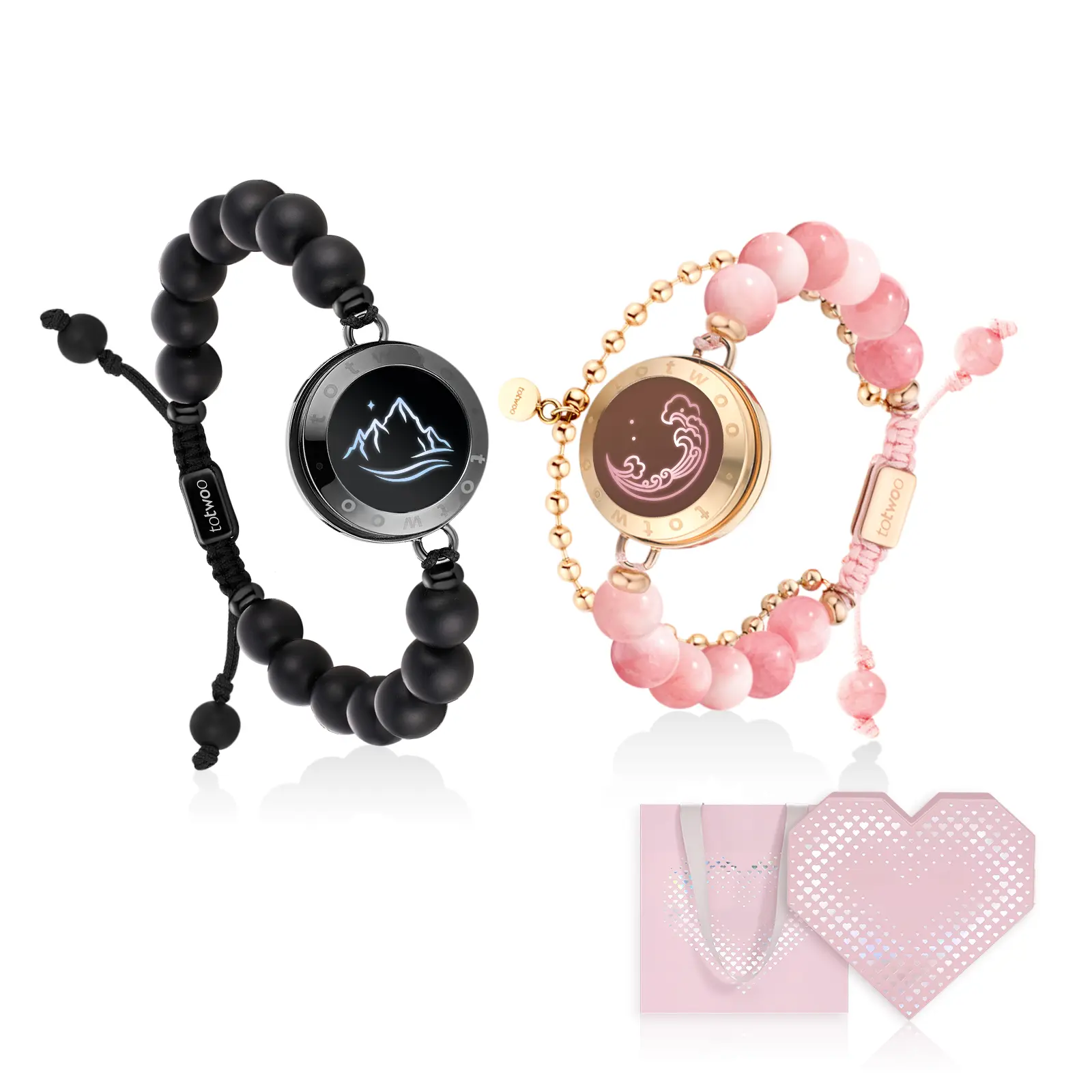 TOTWOO Mountain and Sea Long Distance Touch Bracelets for Couples, Vibration & Light Up Bracelet, Women's Fashion Smart Jewelry, Gifts for Girlfriend, One-to-One Bluetooth Pairing via App