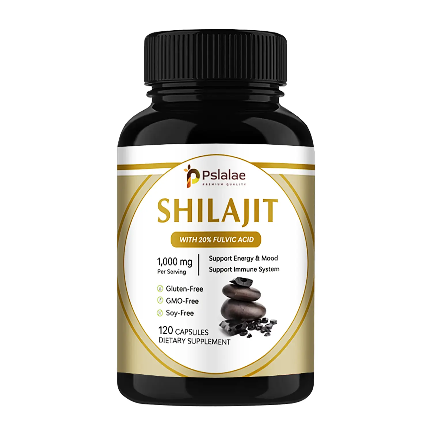Pslalae Shilajit - Natural Shilajit Capsules with 20% Fulvic Acid to Support Brain and Immune Health - 60/120 Capsules (1000 mg)