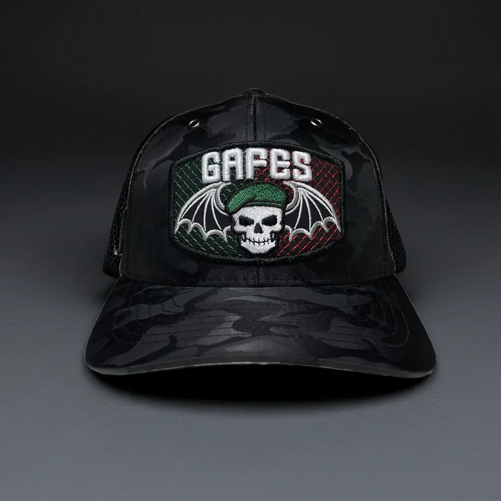 Gorra Mexicana con Parches Bordados de la Bandera de Mexico, Gafes Y Murciélagos
