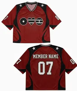 Bangtan Custom Member Name and Number Crop Top Jersey, Army Airiang World Tour Red Black Heart Logo Mesh Crop Top Custom Jersey with Name & Number Back, Best Gift for Army amd K-pop Fans