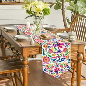 2D flat printing, 1-piece set of colorful Mexican floral table flags, Floral Pattern, perfect for "Day of the Dead" celebrations or any holiday occasion, suitable for kitchen, dining or home decoration, Versatile Decor