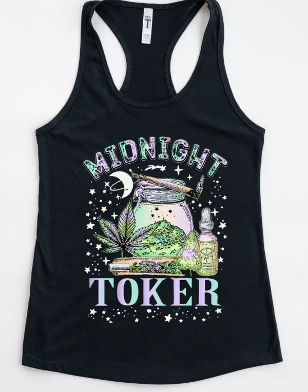 Midnight Toker Tank Top – Boho Stoner Graphic Weed Shirt, Cannabis Racerback