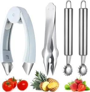 4Pcs Strawberry Huller & Tomato Corer Set - Stem Remover Tool for Strawberry, Potato, Pineapple Suitable for a Variety Of Soft Fruits and Vegetables