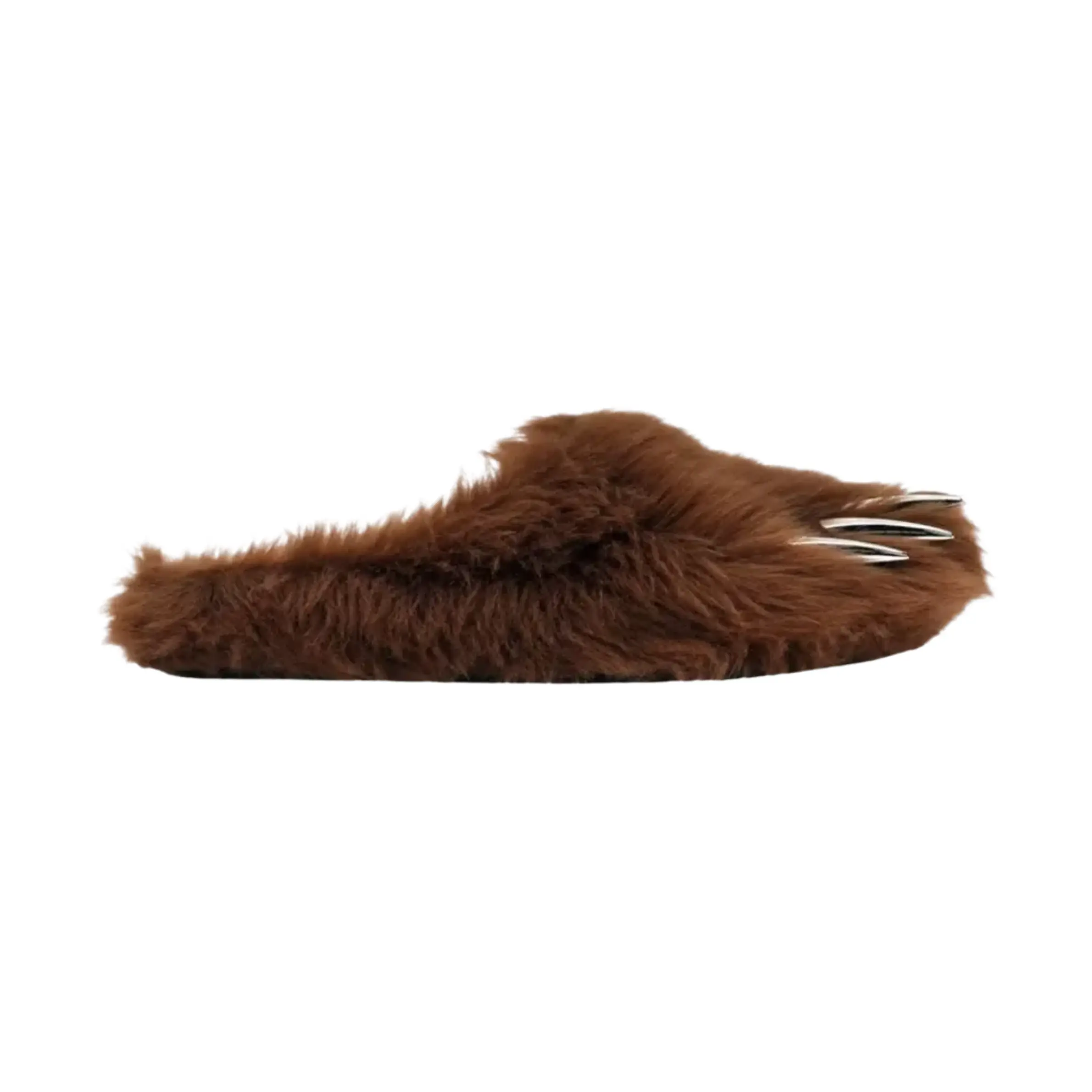 Bravest Studios Bear Claw Mule - Brown Faux Fur Slippers, Slip-On Casual Wear Sports Footwear Sneaker