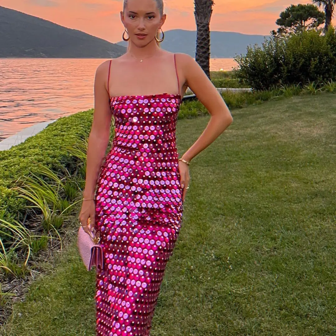 Women New Fashion Sexy Party Outfit Dress Sparkly Sequin Sleeveless Midi Bodycon Dress Multi Color for Evening Event Womenswear Womenswear Womenswear