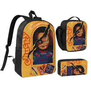 Chucky Lightweight Backpack Set With Lunchbox And Pen Pouch A Great Backpack 17inch For Traveling Rucksack Good Guys doll Daypack Child's Play lunchbag